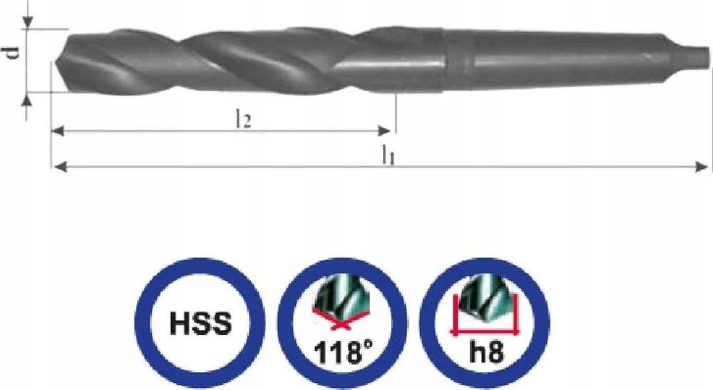 Wiertło Baildon DIN 345 ​​​​RN NWKc 33 mm HSS (F) metalo grąžtas, 334–185 mm (MK4 kotas)