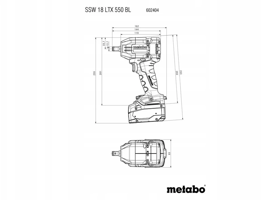 Smūginis veržliasūkis Metabo SSW 18 LTX 550 BL; 18 V; 2x5,2 Ah akum.