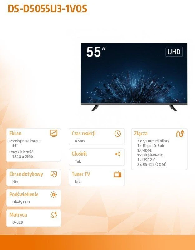 Monitorius Hikvision 55 colių reguliuojamas ekrano laikiklis DS-D5055U3-1V0S