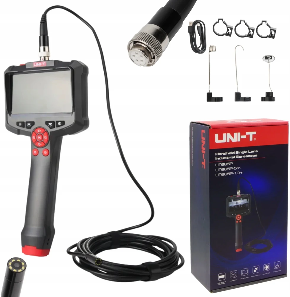 Boroskopas, 1m, 4.3"HD ekranas, 300K HD kamera, IP67, UNI-T