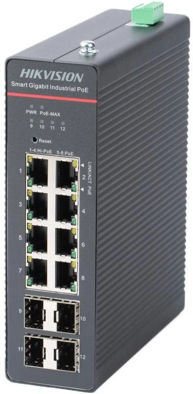 Šakotuvas PRAMONINIS SWITCH'AS POE DS-3T1512HP-SI-8P4FKIT(75W) 8 PRIEVADŲ SFP Hikvision