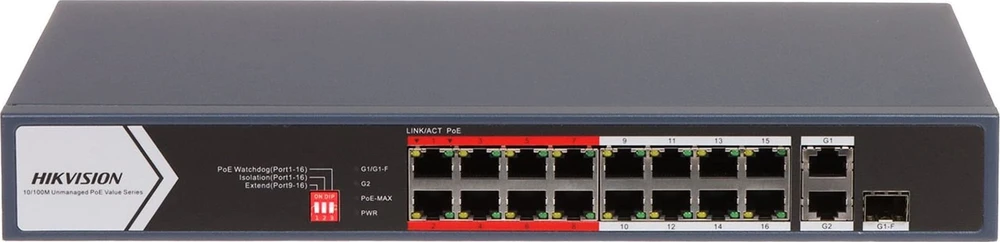 Šakotuvas Hikvision 18 prievadų, 16 PoE prievadų komutatorius Hik-vision DS-3E0318P-E/M(C)