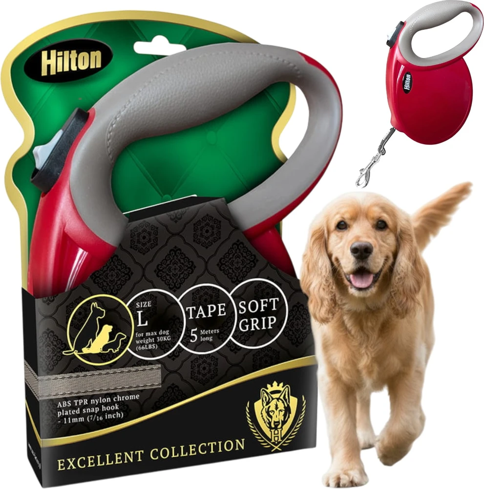 HILTON Smart dog L (30kg) - retractable pavadėlis - burgundy-pilkas - 5 m