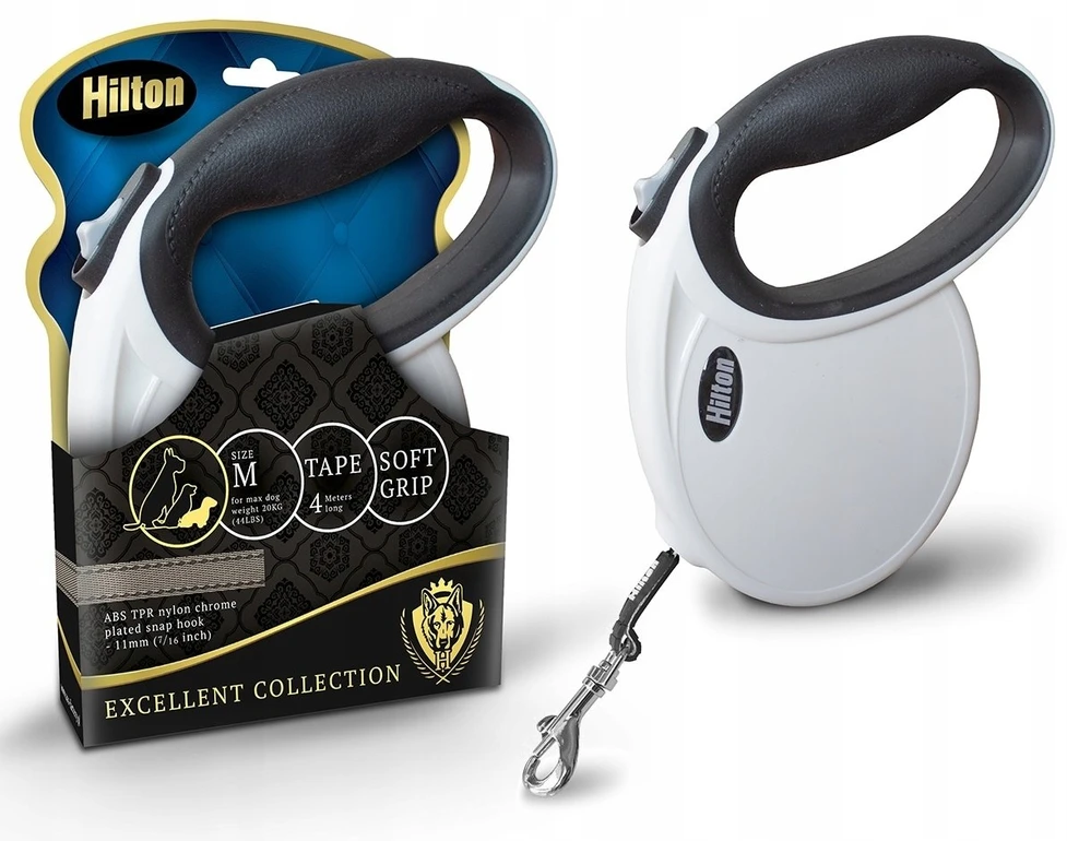 HILTON Smart dog M (20kg) - retractable pavadėlis - baltas-juodas - 4 m