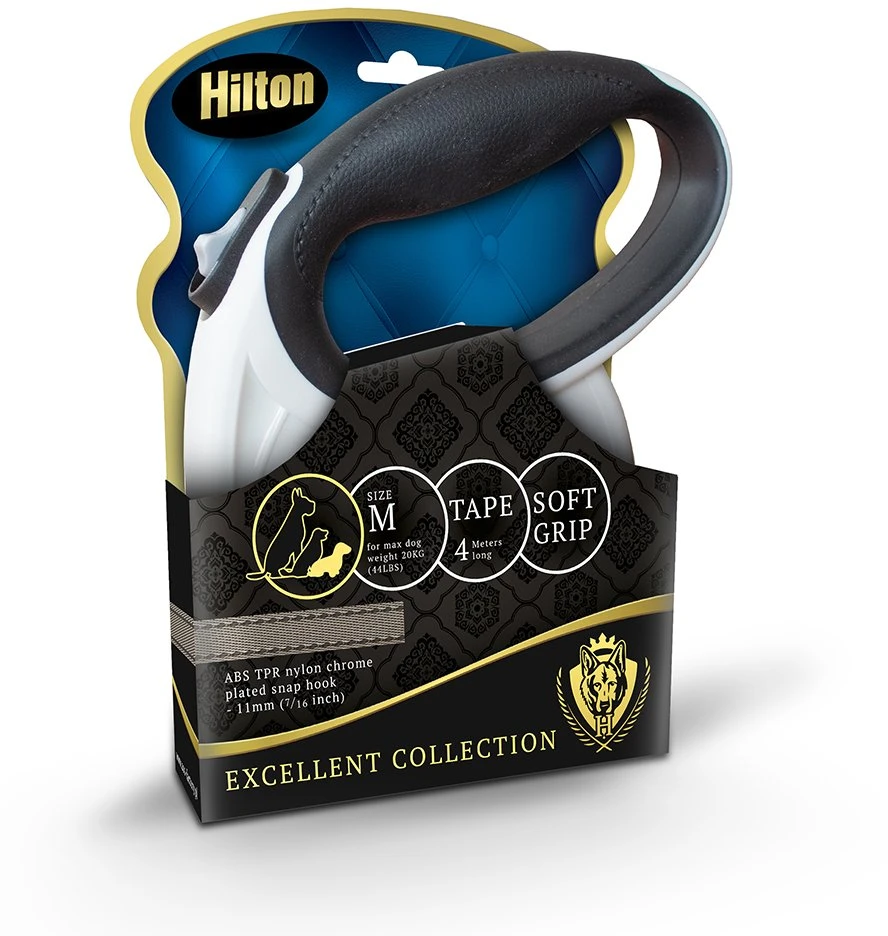 HILTON Smart dog M (20kg) - retractable pavadėlis - baltas-juodas - 4 m