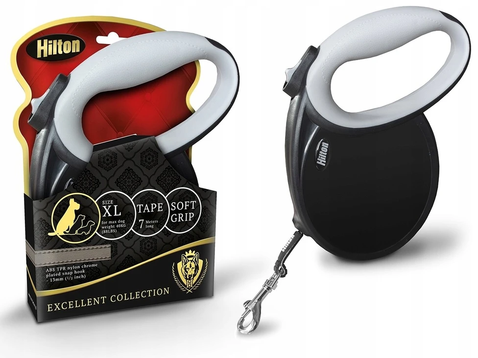 HILTON Smart dog XL (40kg) - retractable pavadėlis - juodas-pilkas - 7 m