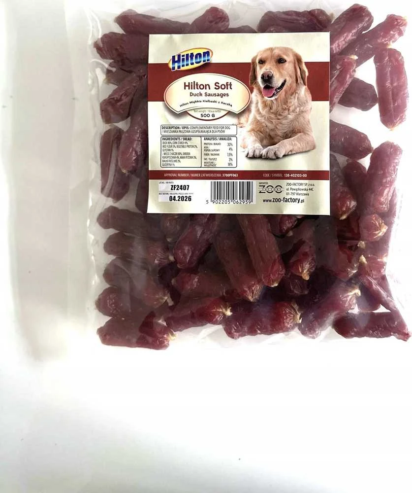 HILTON Soft duck sausages - dog treat - 500g