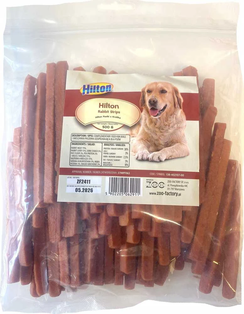 HILTON triušio juostelės - šunų skanėstas - 500g