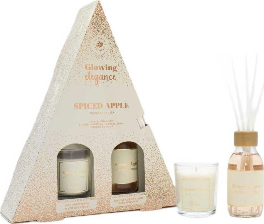 Hiskin La Casa de los Aromas Glowing Elegance obuolių ir cinamono kvapiųjų lazdelių rinkinys 95ml + obuolių ir cinamono kvapioji žvakė 120g