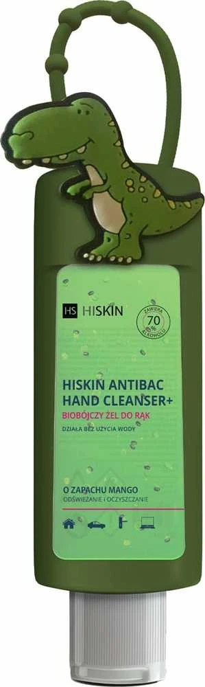 HISKIN Antibac Hand Valiklis+ Biocidinis rankų gelis su mangų kvapu - dinozauras (75 ml buteliukas + dėklas)