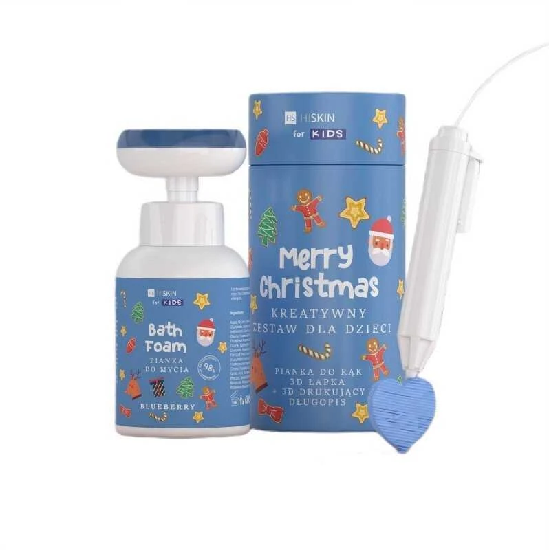 Hiskin Vaikiškas kūrybinis rinkinys „Merry Christmas“ mėlynoms valomosioms putoms su uogų kvapu, 300 ml + 3D rašiklis, 1 vnt.