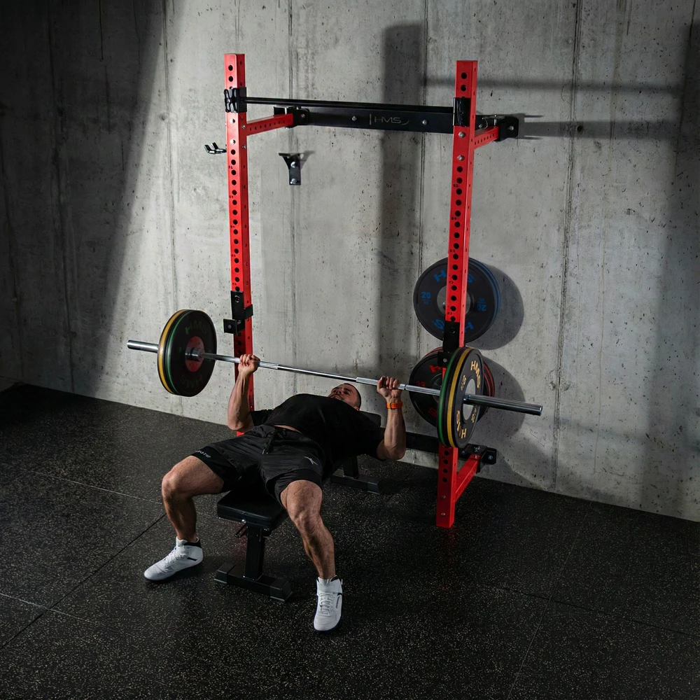Prie sienos tvirtinama slankiojanti jėgos gardelė su suoliuku KLT34, raudona, HMS Fitness