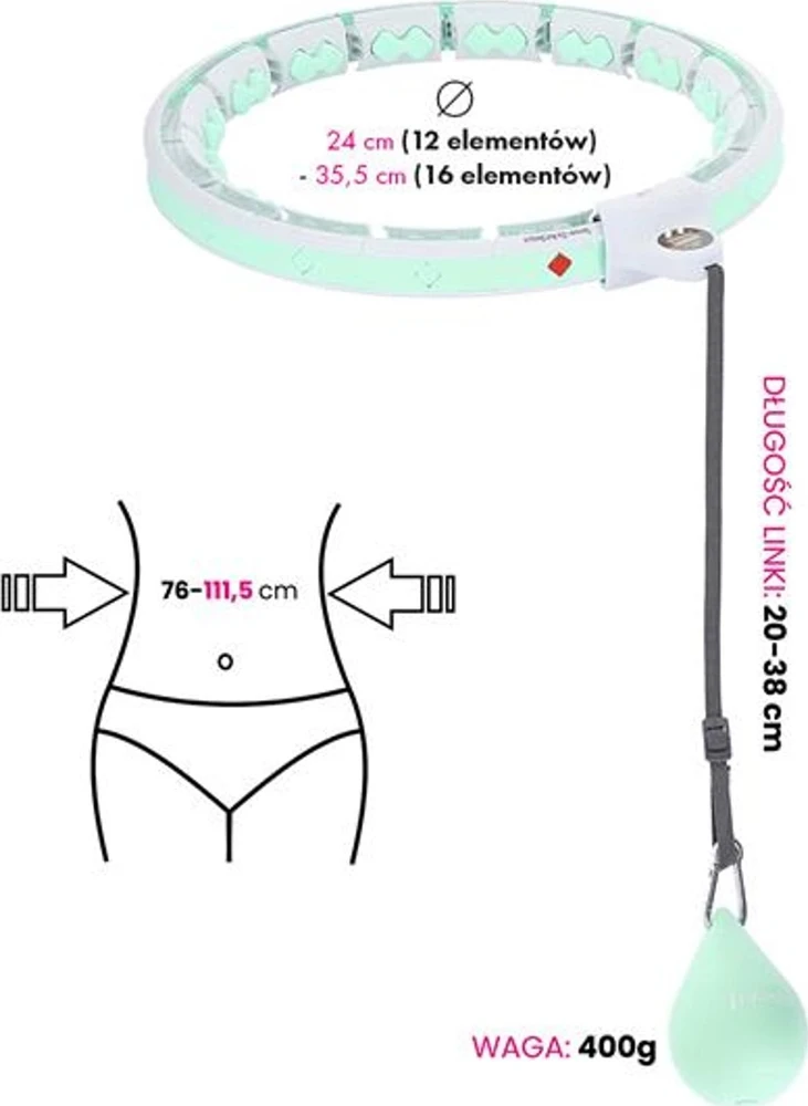 HMS Rinkinys HULA HOP HHW06 Žalias Z PIŁKĄ GRAWITACYJNĄ I LICZNIKIEM + PAS BR163 Juodas PLUS SIZE