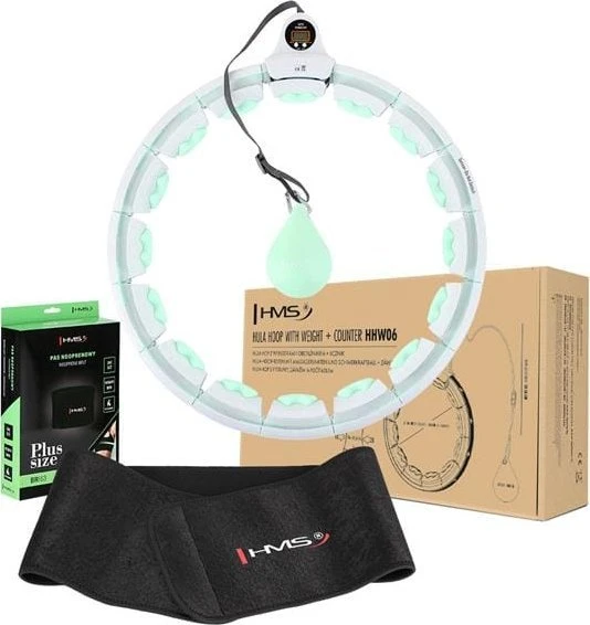 HMS Rinkinys HULA HOP HHW06 Žalias Z PIŁKĄ GRAWITACYJNĄ I LICZNIKIEM + PAS BR163 Juodas PLUS SIZE