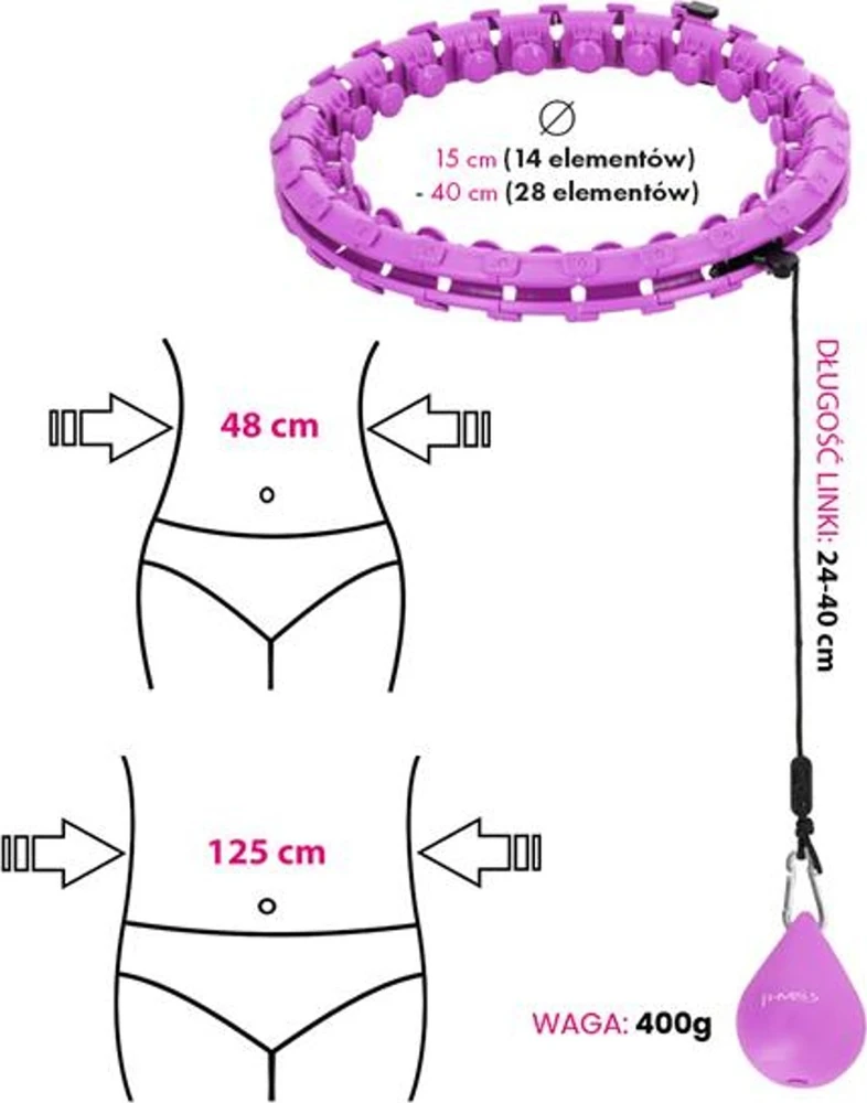 HULA HOP RINKINYS HHW12 VIOLETINIS SU SVORIAIS IR HMS DIRŽAS BR163 Juodas PLUS SIZE