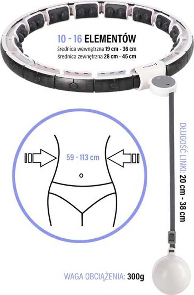 HMS Rinkinys HULA HOP MAGNETYCZNY Baltas HHM16 Z LICZNIKIEM + PAS BR163 Juodas PLUS SIZE