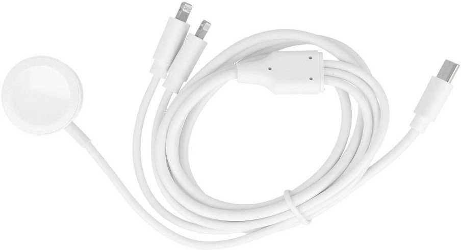 Oem Kabelis 3in1 Type C į 2 x Lightning / Apple Watch 3W 2A C3168 1,2 m baltos spalvos