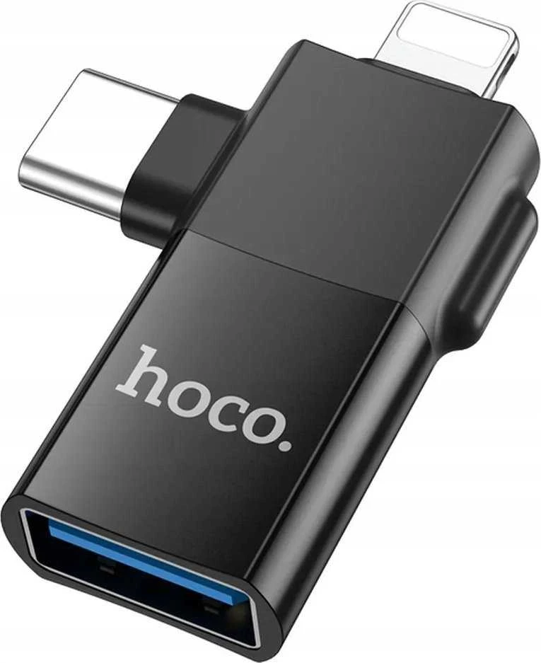 Adapteris OTG 2in1 USB C / Lightning to USB A Hoco UA17 juodas