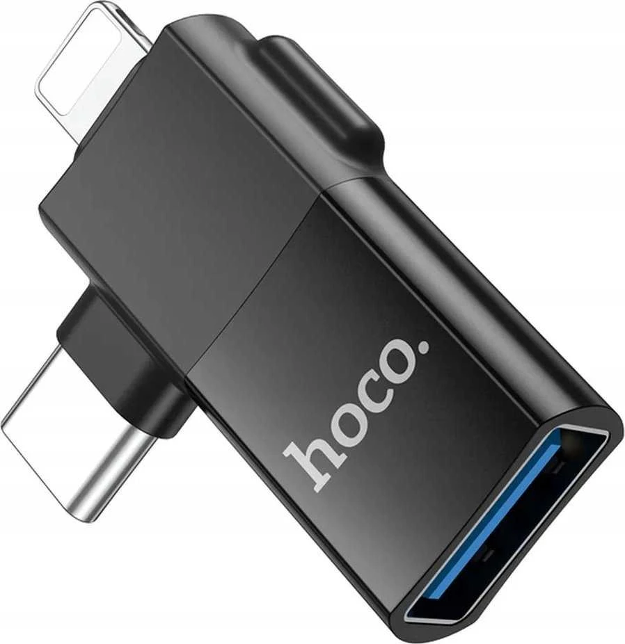 Adapteris OTG 2in1 USB C / Lightning to USB A Hoco UA17 juodas