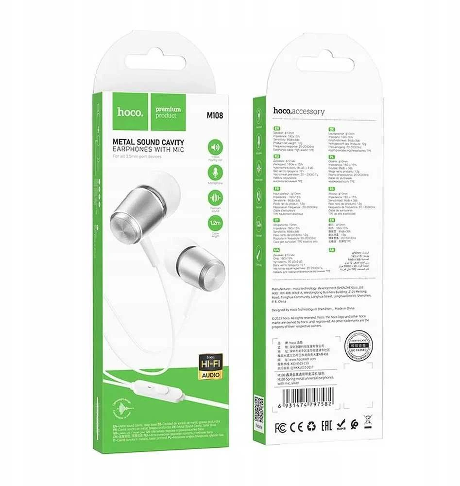 Wire ausinės Jack 3,5 mm Hoco M108 sidabrinis
