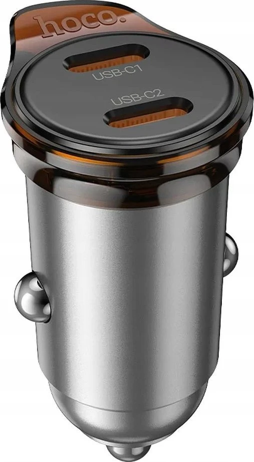 Automobilinis įkroviklis Hoco 2 x USB C PD QC3.0 45W NZ16B metalinis pilkas