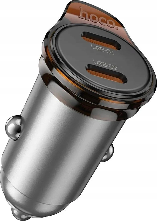 Automobilinis įkroviklis Hoco 2 x USB C PD QC3.0 45W NZ16B metalinis pilkas