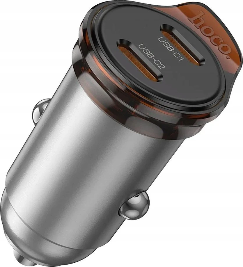Automobilinis įkroviklis Hoco 2 x USB C PD QC3.0 45W NZ16B metalinis pilkas