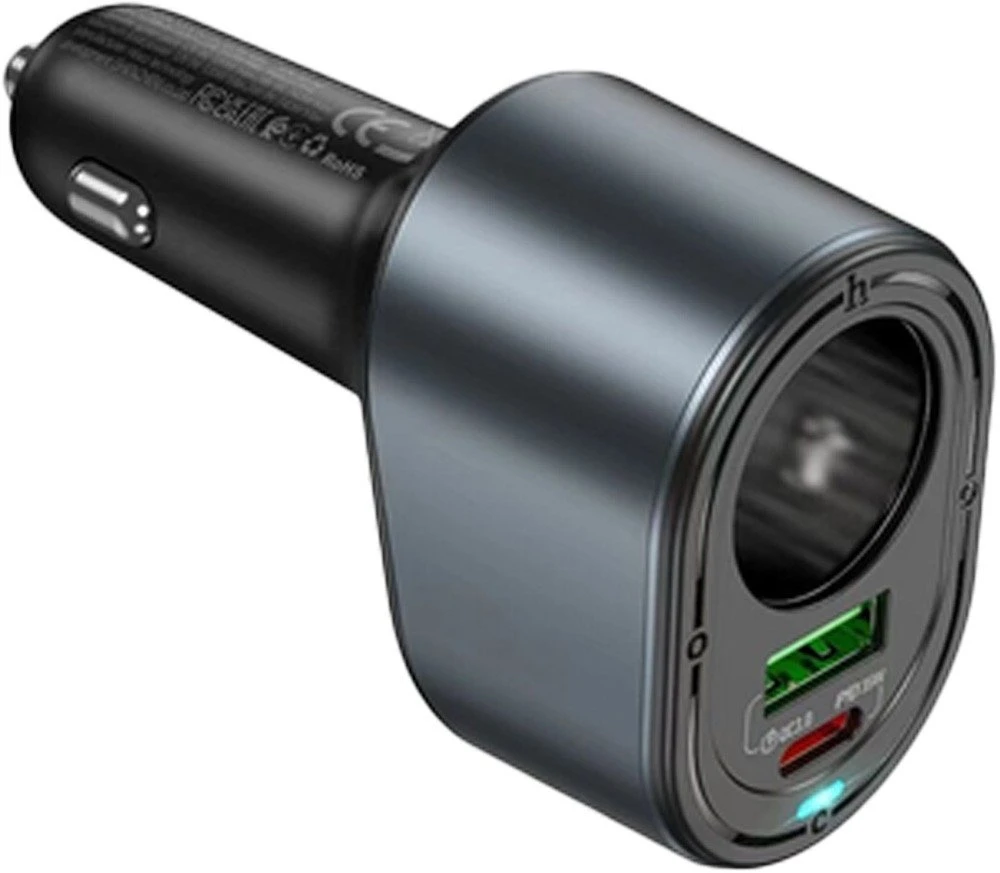 Automobilinis įkroviklis Hoco USB A + USB C + cigarečių degiklis PD QC3.0 3A 35W Z56 juodas