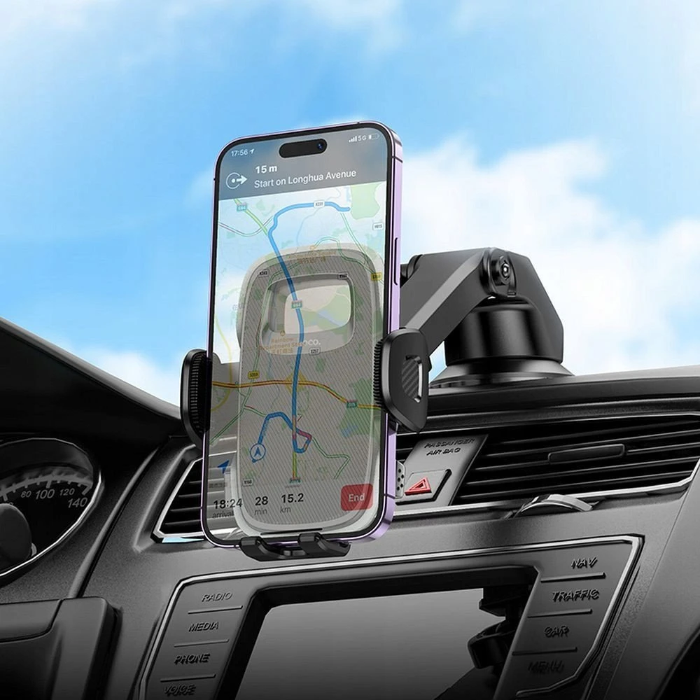 Automobilinis telefono laikiklis Hoco priekiniam stiklui / prietaisų skydeliui H15 juodas