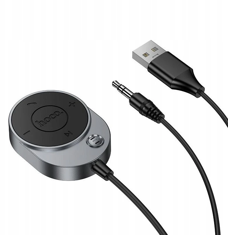 Belaidis automobilio imtuvas Hoco AUX Bluetooth su laidu Jack 3,5 mm E150 metalinis pilkas