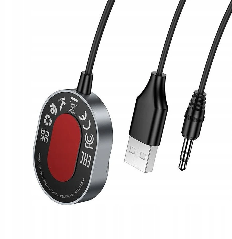 Belaidis automobilio imtuvas Hoco AUX Bluetooth su laidu Jack 3,5 mm E150 metalinis pilkas