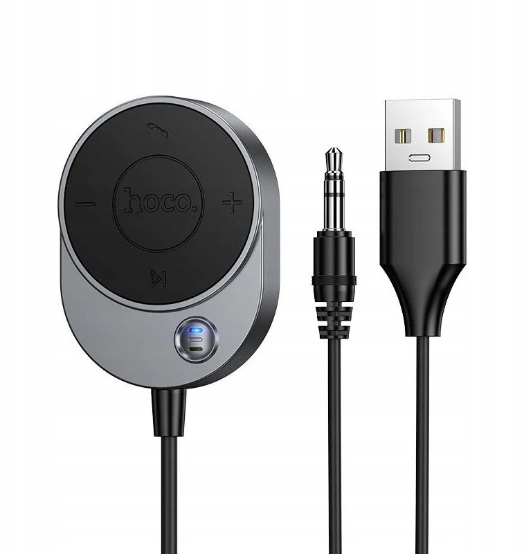 Belaidis automobilio imtuvas Hoco AUX Bluetooth su laidu Jack 3,5 mm E150 metalinis pilkas