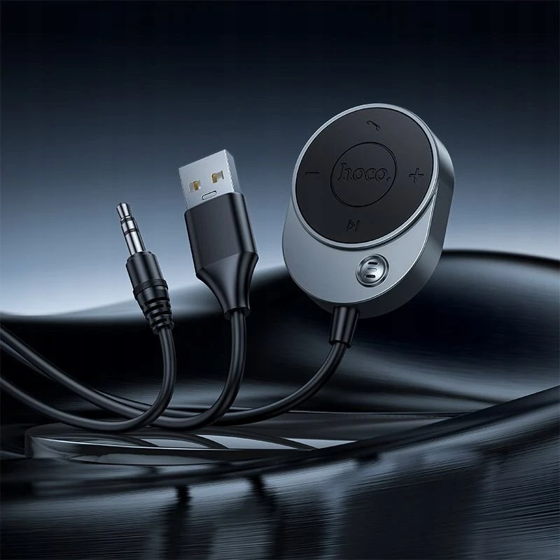 Belaidis automobilio imtuvas Hoco AUX Bluetooth su laidu Jack 3,5 mm E150 metalinis pilkas