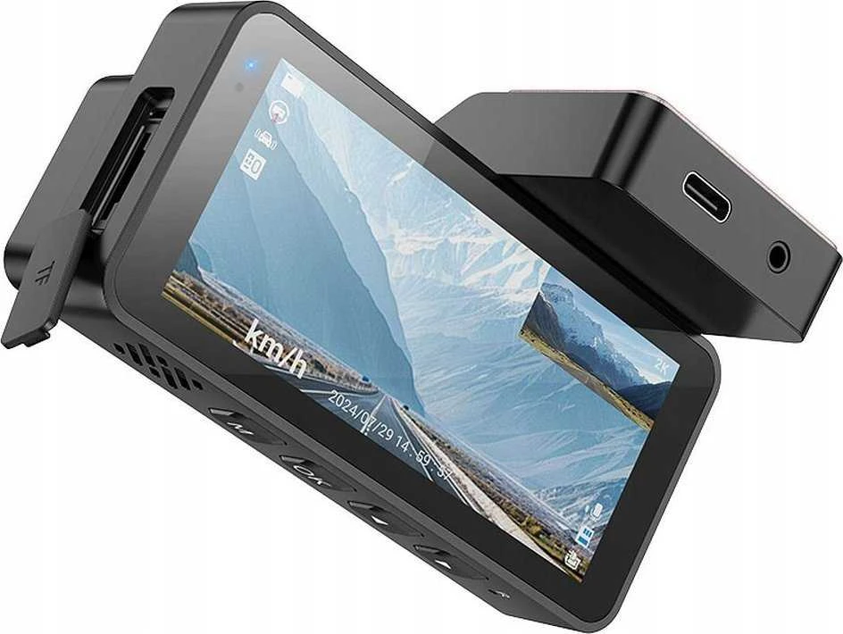 Automobilinis vaizdo registratorius Hoco su 3,69" 2K ekranu + galine kamera 720P/25fps GPS DV12 sidabriškai pilka