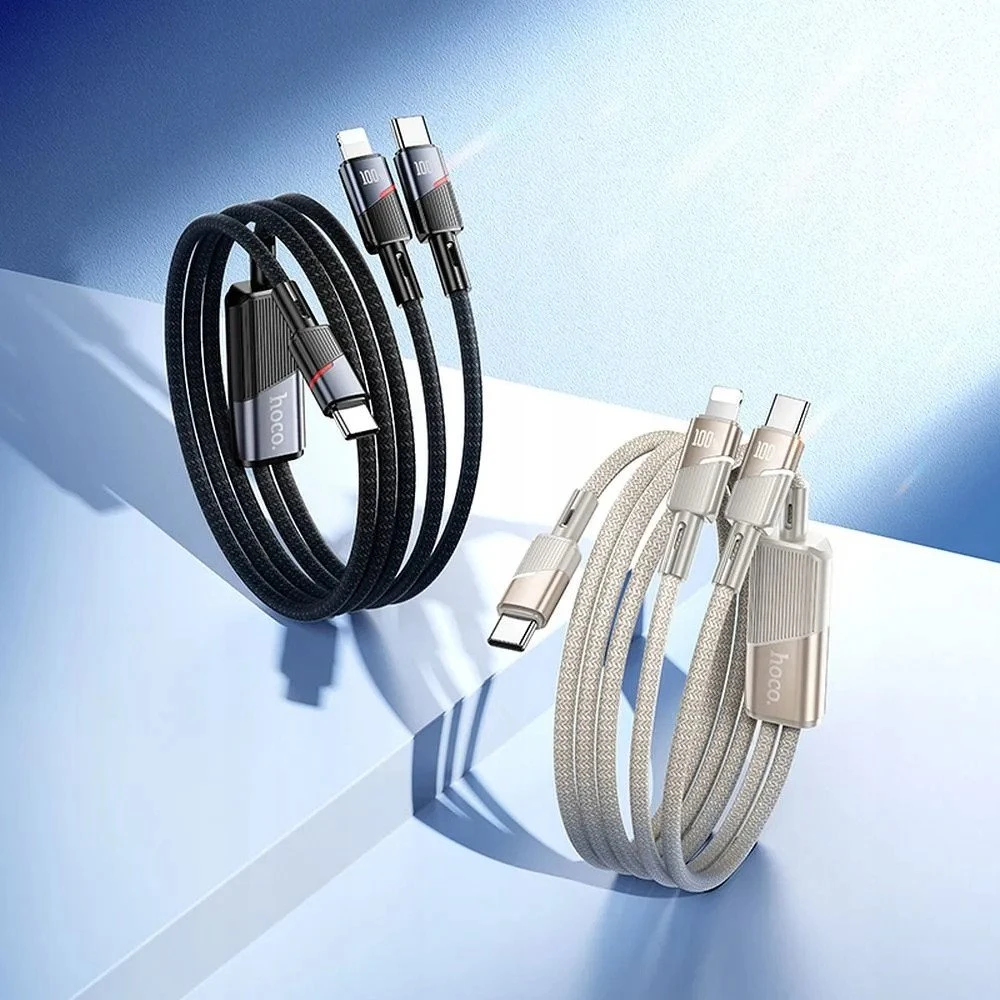 Laidas 2in1 USB-C į USB-C + Lightning Hoco 5A 100W 1,2 m U139 juodas