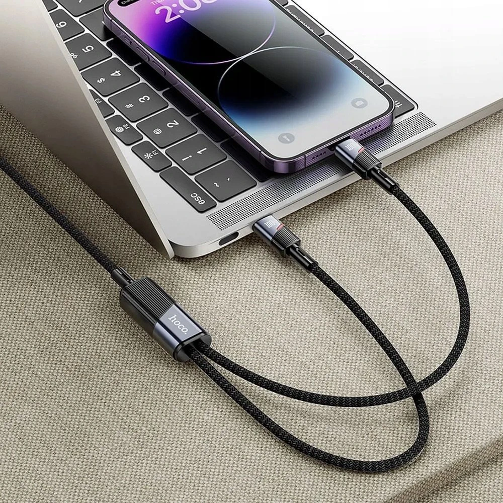 Laidas 2in1 USB-C į USB-C + Lightning Hoco 5A 100W 1,2 m U139 juodas
