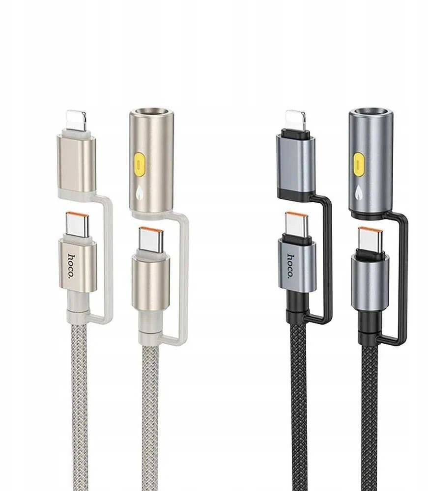 Laidas „viskas viename“ USB C / „Lightning“ į USB C / cigarečių žiebtuvėlio jungtį Hoco PD 3A 60W 1,2 m U138 juodas