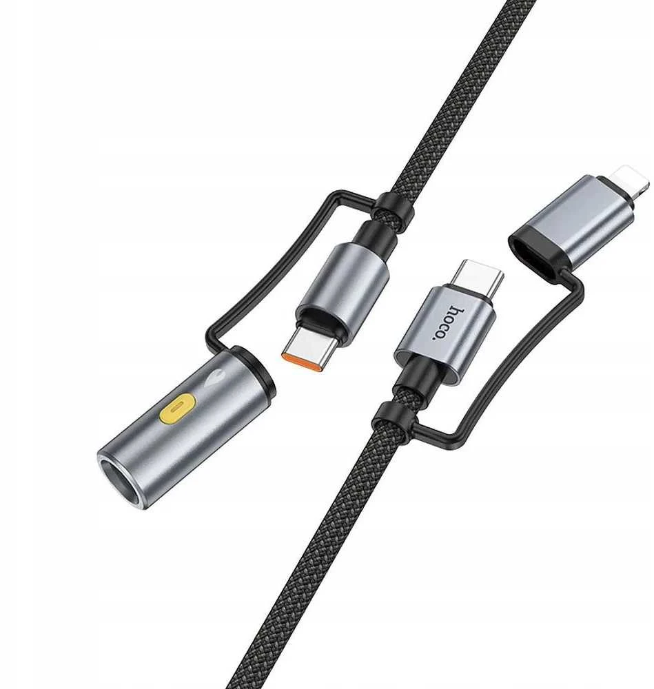 Laidas „viskas viename“ USB C / „Lightning“ į USB C / cigarečių žiebtuvėlio jungtį Hoco PD 3A 60W 1,2 m U138 pilkas