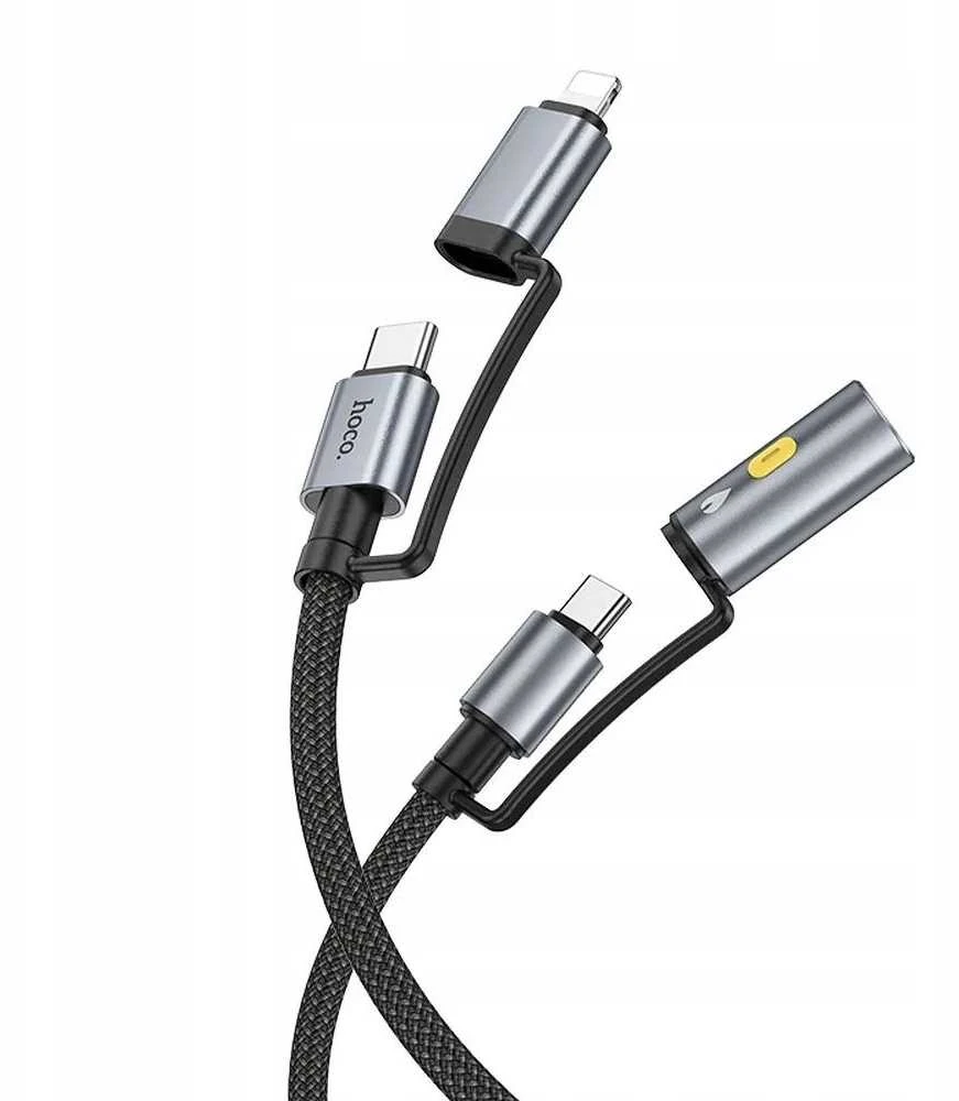 Laidas „viskas viename“ USB C / „Lightning“ į USB C / cigarečių žiebtuvėlio jungtį Hoco PD 3A 60W 1,2 m U138 pilkas