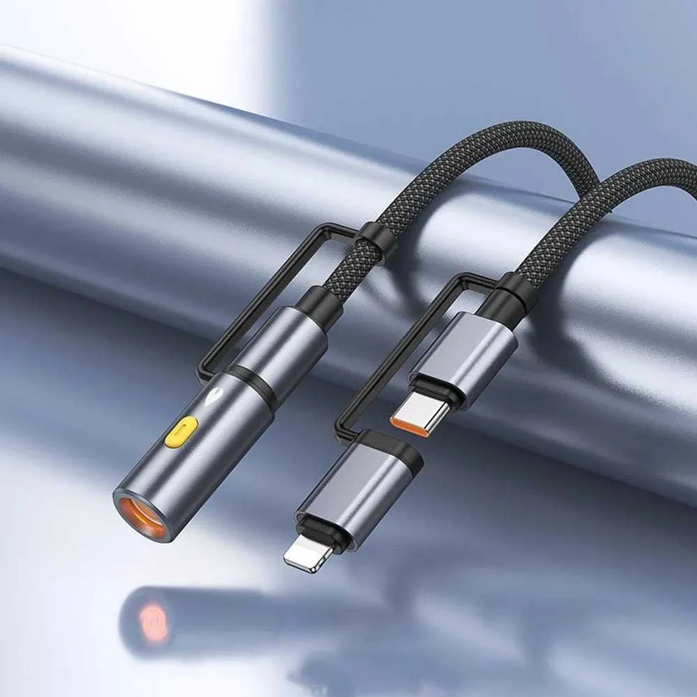 Laidas „viskas viename“ USB C / „Lightning“ į USB C / cigarečių žiebtuvėlio jungtį Hoco PD 3A 60W 1,2 m U138 pilkas