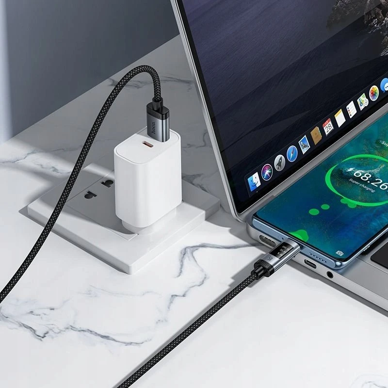 Duomenų kabelis su skaitmeniniu ekranu USB A į USB C Hoco PD 6A 100W 1,2 m U148 juodas