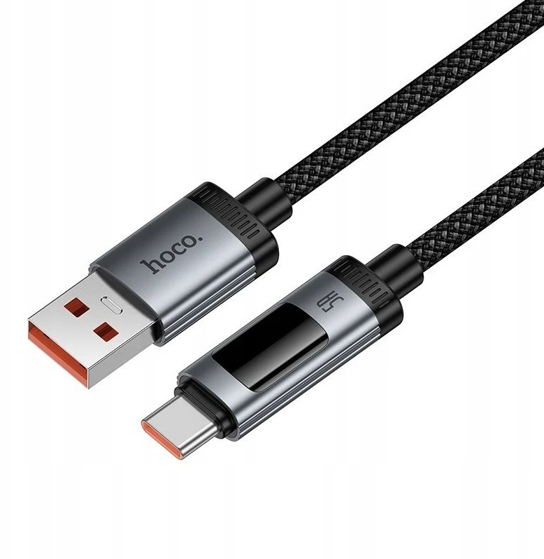 Duomenų kabelis su skaitmeniniu ekranu USB A į USB C Hoco PD 6A 100W 1,2 m U148 juodas