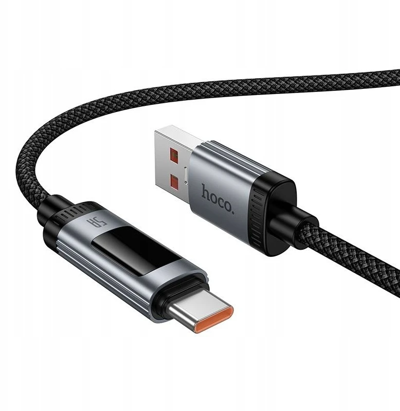 Duomenų kabelis su skaitmeniniu ekranu USB A į USB C Hoco PD 6A 100W 1,2 m U148 juodas