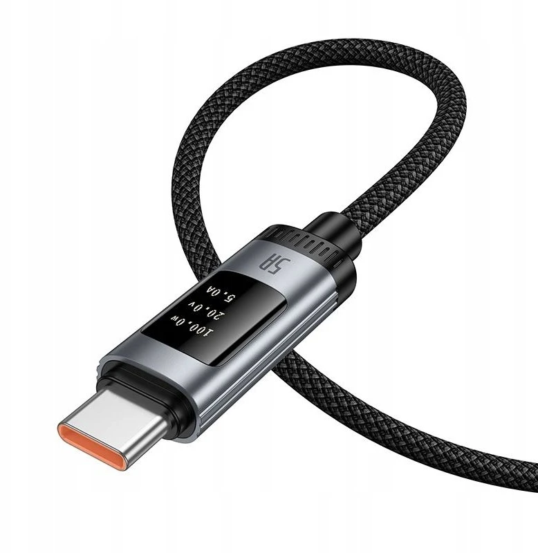 Duomenų kabelis su skaitmeniniu ekranu USB A į USB C Hoco PD 6A 100W 1,2 m U148 juodas