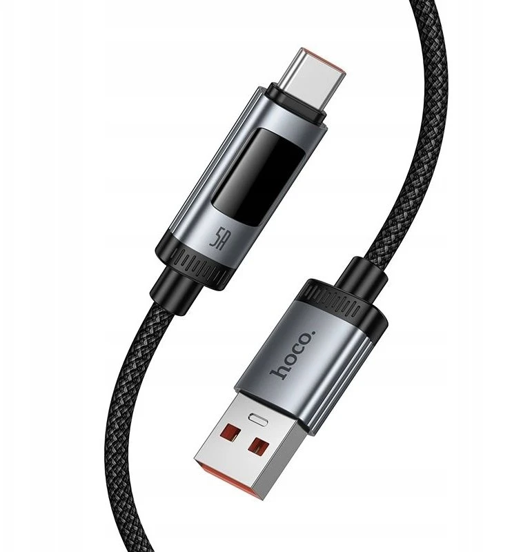 Duomenų kabelis su skaitmeniniu ekranu USB A į USB C Hoco PD 6A 100W 1,2 m U148 juodas