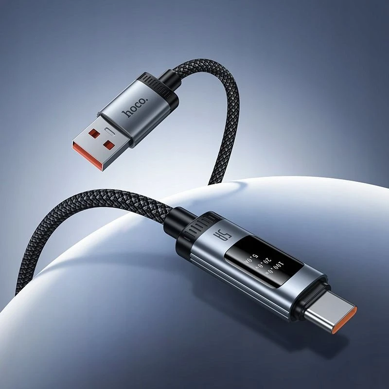 Duomenų kabelis su skaitmeniniu ekranu USB A į USB C Hoco PD 6A 100W 1,2 m U148 juodas