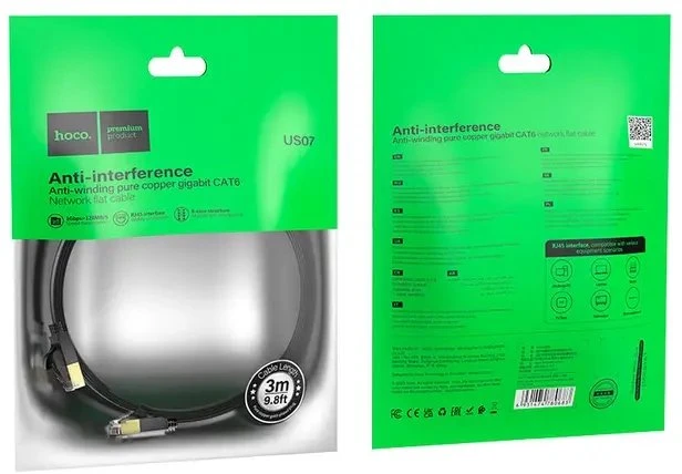 Hoco Kabelis Hoco US07 General pure copper flat network cable(L=3M) Juodas 6931474780690 6931474780690 (6931474780690)