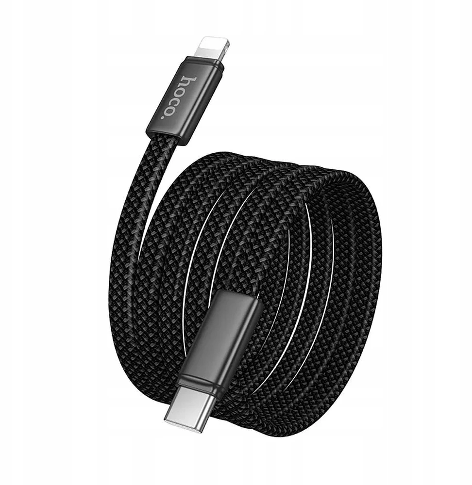 Plokščias USB C į Lightning kabelis Hoco PD 30W 1 m X125 juodas
