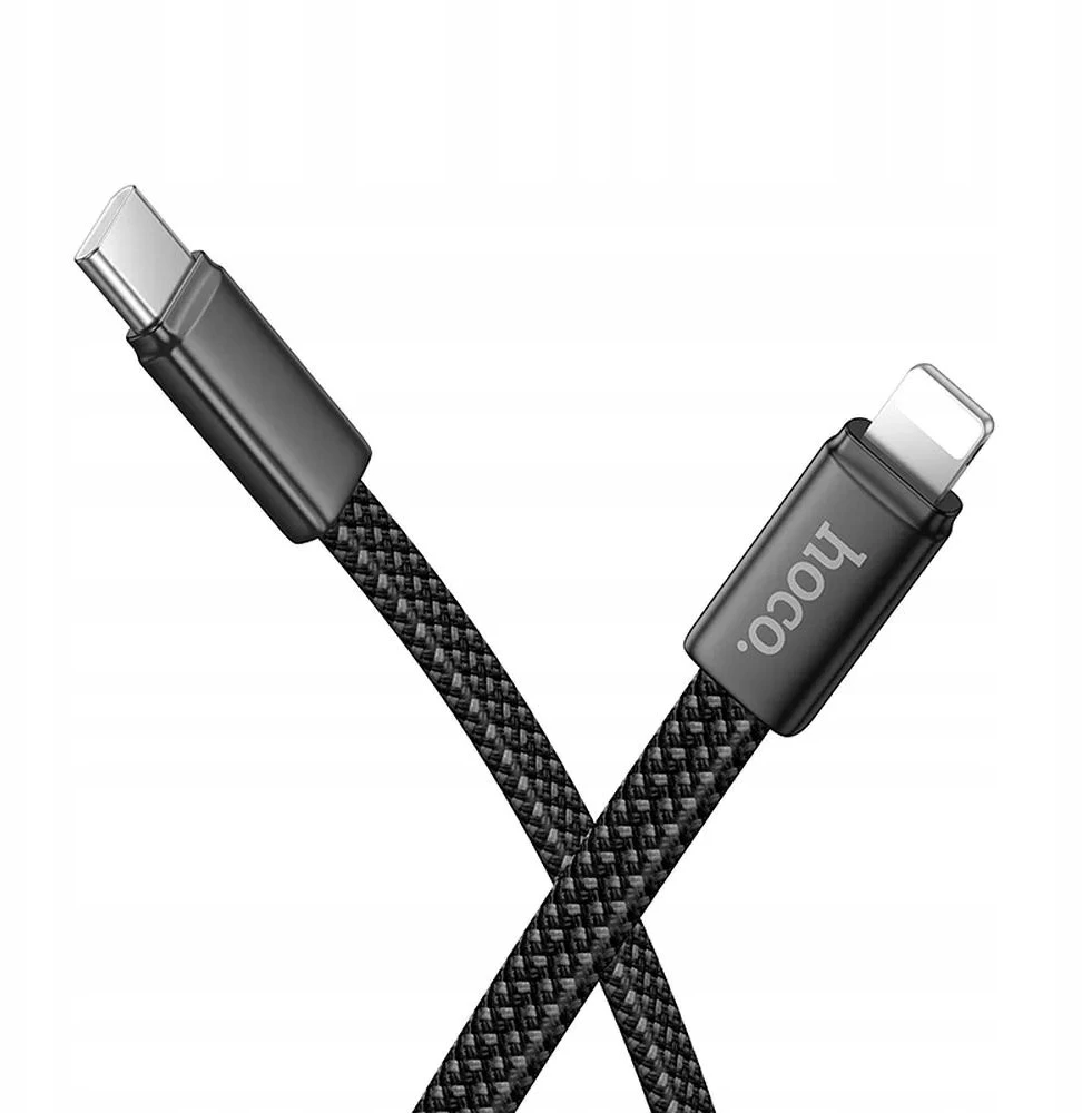 Plokščias USB C į Lightning kabelis Hoco PD 30W 1 m X125 juodas