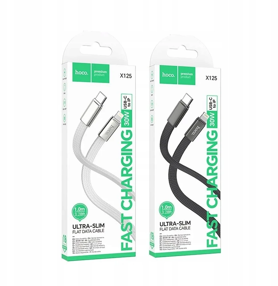 Plokščias USB C į Lightning kabelis Hoco PD 30W 1 m X125 juodas